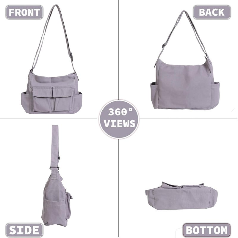 yaucher Store Canvas Messenger Bag Large Hobo Crossbody Bag with Multiple Pockets Casual Shoulder Tote Bag for Women and Men - Image 2
